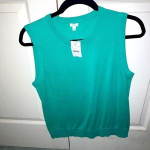 J. Crew Women’s 100% Cotton Sz L Green Sleeveless Shell with Rib trim NWT